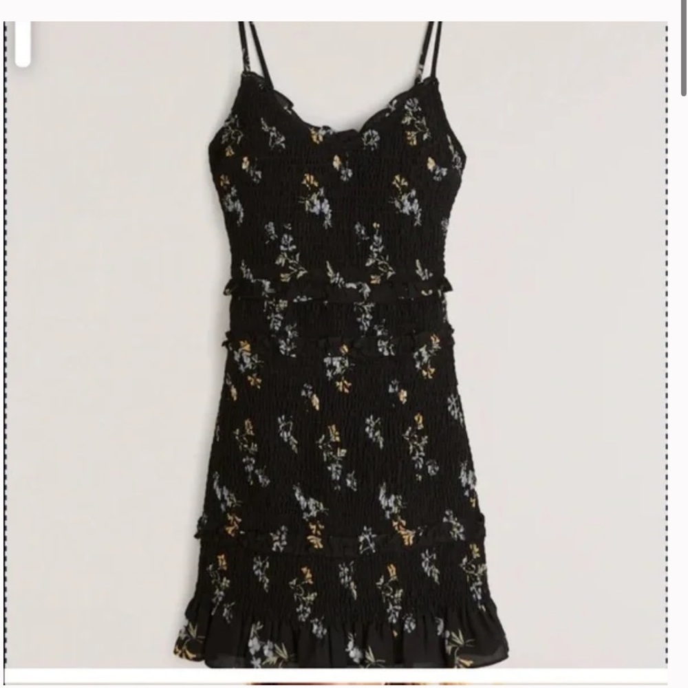 Black Smocked Floral Dress